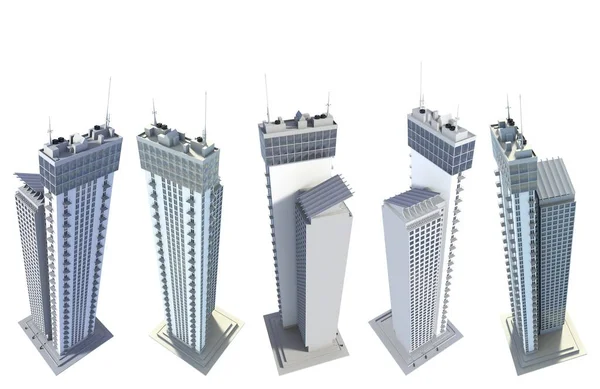 Renderings Von Fiktiven Design City Wolkenkratzern Mit Lebendigen Türmen Mit — Stockfoto
