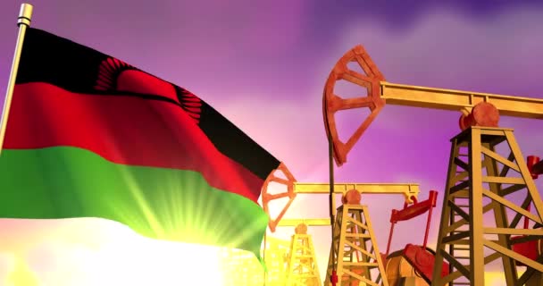 Drapeau Malawi Sur Fond Puits Pétrole — Video