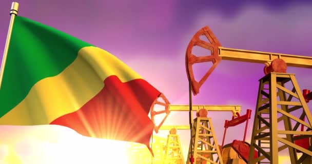 油田を背景にコンゴ国旗 — ストック動画