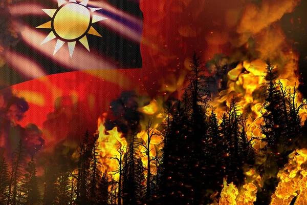 Концепция Стихийного Бедствия Лесного Пожара Пожар Деревьях Фоне Флага Китайской — стоковое фото