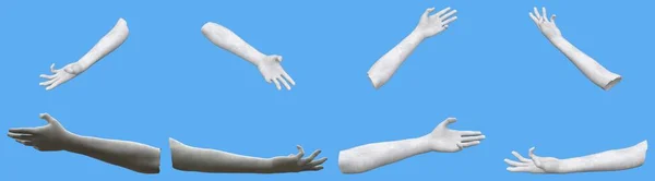 Set Von Weißen Stein Statue Hand Renderings Isoliert Auf Blau — Stockfoto