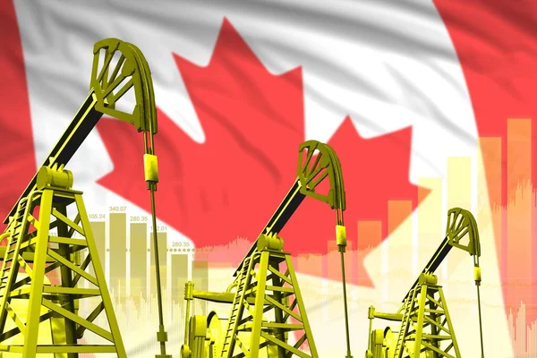 Canada oil and petrol industry concept, industrial illustration on Canada flag background. 3D Illustration