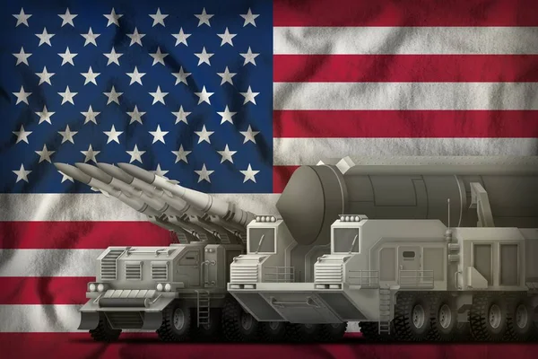 アメリカの国旗を背景にしたロケット部隊です アメリカのロケット部隊の概念 3Dイラスト — ストック写真