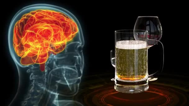 Gezondheidszorg Animatie Menselijke Hersenen Beïnvloed Door Alcohol — Stockvideo