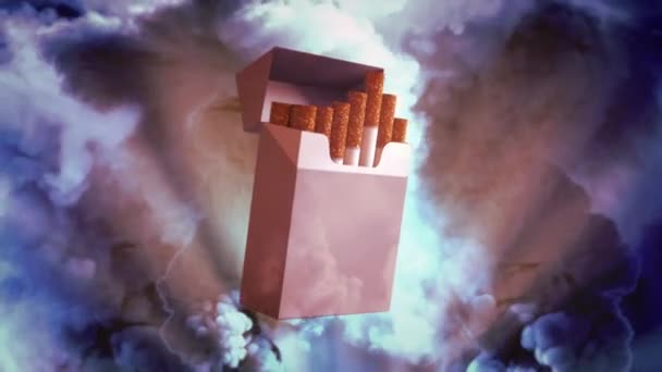 Renderizado Industrial Paquete Cigarrillos Girando Sobre Fondo Humo — Vídeo de stock