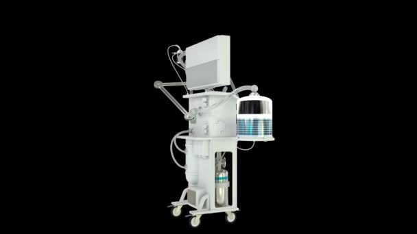 Medicina Animazione Loop Icu Polmoni Ventilatore Spin Isolato Nero — Video Stock