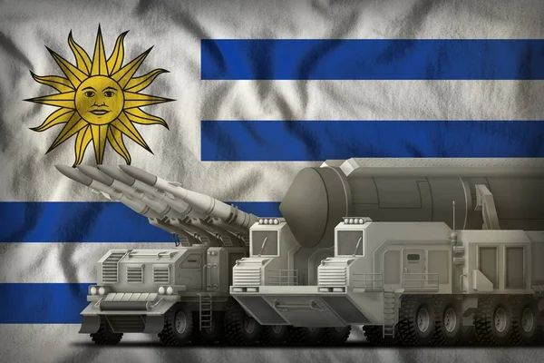 Rakéta Erők Uruguayi Zászló Hátterében Uruguayi Rakéta Koncepció Illusztráció — Stock Fotó