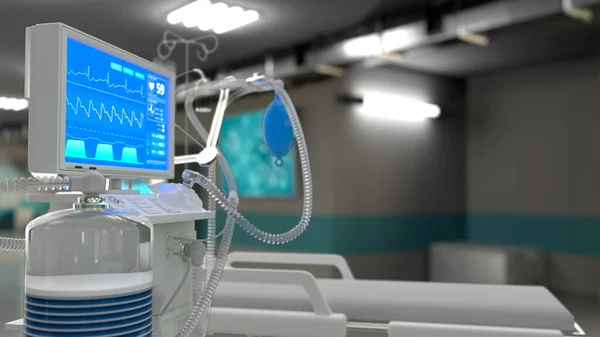 ICU medical ventilator in clinic, cg medicine 3d illustration