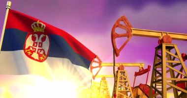 Sırbistan petrol kuyularının arka planında bayrak