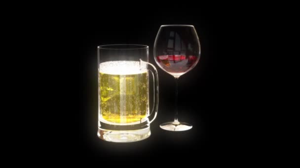 Bier Alcohol Roteren Geïsoleerd Zwart Lus — Stockvideo