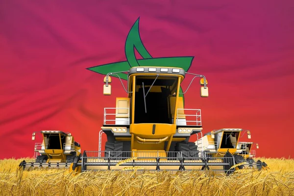 4オレンジは 小麦畑の収穫者とフラグの背景 モロッコの農業の概念を組み合わせた 産業用3Dイラスト — ストック写真