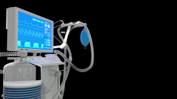 Ventilatore Polmoni Terapia Intensiva Con Rotazione Del Letto Isolato Nero — Video Stock