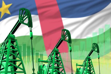 Orta Afrika Cumhuriyeti petrol ve petrol endüstrisi konsepti, Orta Afrika Cumhuriyeti bayrağının arka planında endüstriyel illüstrasyon. 3B Görüntü