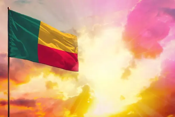 Bandera Benin Ondeando Maqueta Esquina Superior Izquierda Con Lugar Para — Foto de Stock