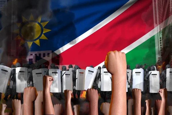 Conceito Combate Motins Protesto Namíbia Sobre Fundo Bandeira Forças Especiais — Fotografia de Stock
