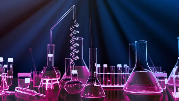 Лабораторні Докази Інші Різні Скляні Вироби Світловими Променями Концепція Біотехнології — стокове фото
