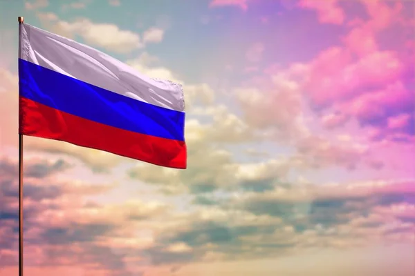 Fluttering Ρωσία Σημαία Mockup Τον Τόπο Για Κείμενό Σας Πολύχρωμο — Φωτογραφία Αρχείου