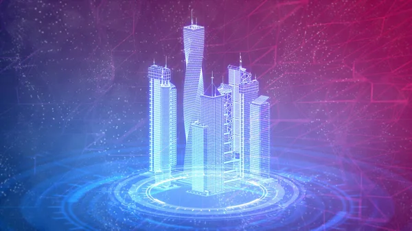 mesh city buildings 3d renders, cg industry 3d illustration