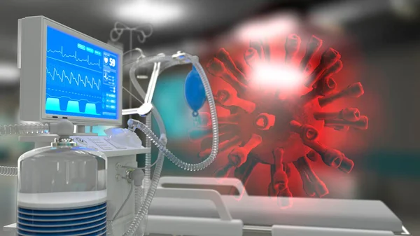 ICU lung ventilator with coronavirus, cg medical 3d illustration