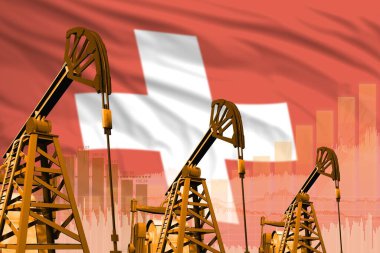 İsviçre petrol ve petrol endüstrisi konsepti, İsviçre bayraklarında endüstriyel illüstrasyon. 3B Görüntü