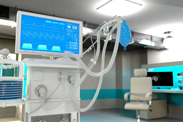 Ilustración Médica Respirador Pulmonar Artificial Uci Con Diseño Ficticio Hospital — Foto de Stock