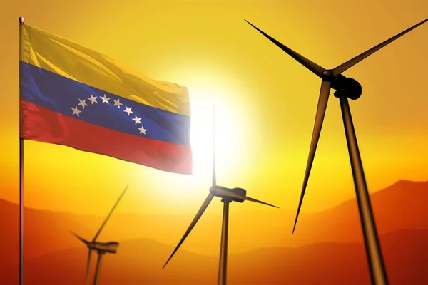 Venezuela Wind Energy Alternative Energy Environment Concept Turbines Flag Sunset — Stok fotoğraf