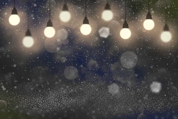 Prachtige Sprankelende Abstracte Achtergrond Glitter Lichten Met Gloeilampen Vallende Sneeuw — Stockfoto