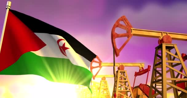 Bandeira Saara Ocidental Fundo Poços Petróleo — Vídeo de Stock