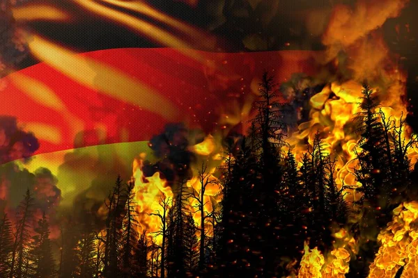 Концепция Стихийного Бедствия Лесного Пожара Адский Пожар Фоне Флага Германии — стоковое фото