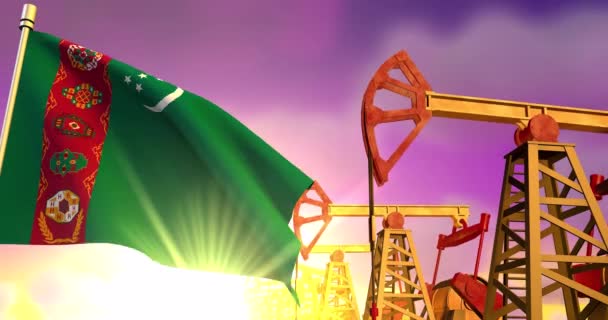 Petrol Kuyularının Arkasında Türkmenistan Bayrağı — Stok video