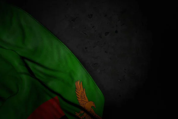 Niedlichen Dunklen Illustration Von Sambia Flagge Mit Großen Falten Auf — Stockfoto