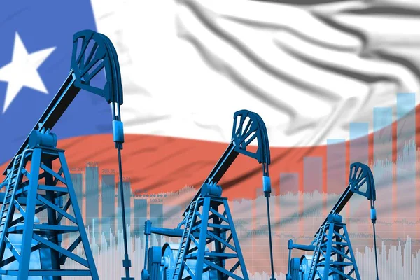 Chile oil and petrol industry concept, industrial illustration on Chile flag background. 3D Illustration