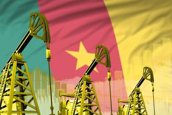 Cameroon oil and petrol industry concept, industrial illustration on Cameroon flag background. 3D Illustration