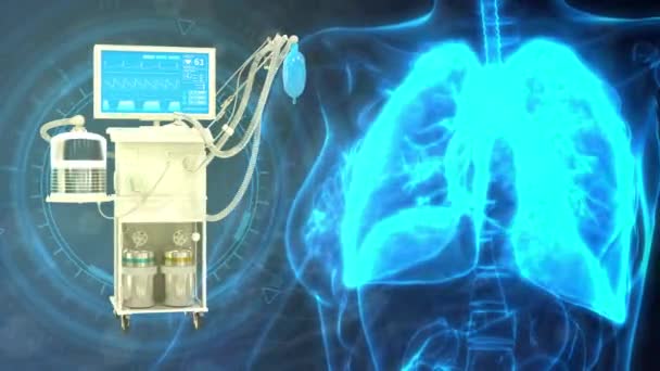 Анімація Охорони Здоров Людські Легені Вентилятор Icu — стокове відео