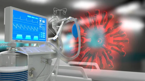 cg medicine 3d illustration, ICU medical ventilator with covid