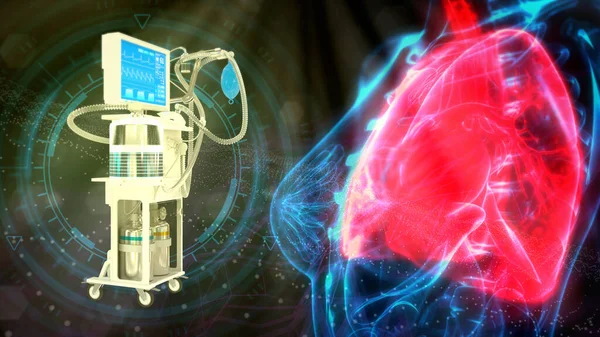 human lungs and ICU medical ventilator, cg healthcare 3d illustration