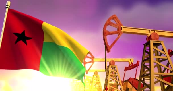 Guinea Flag Background Oil Wells — Stock Video