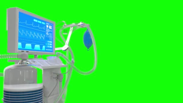 Icu Covid Respirator Med Säng Spinning Isolerad Grönt — Stockvideo