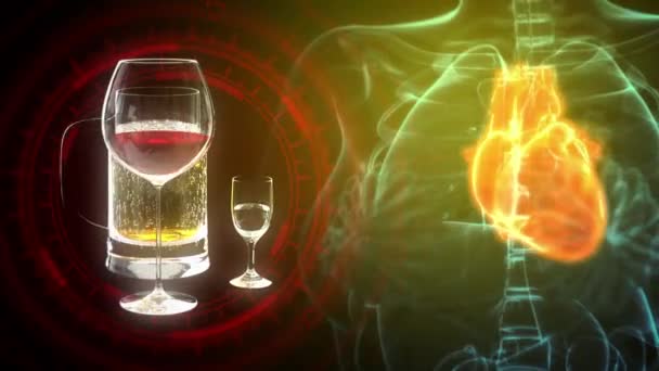 Cg医療用3Dアニメーションビールとアルコールの人間の心臓病 — ストック動画