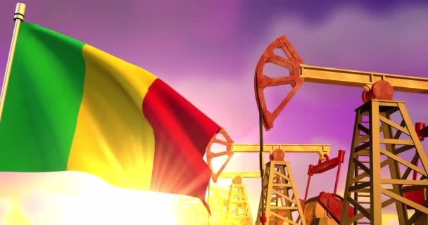 Bandera Malí Sobre Fondo Pozos Petrolíferos — Vídeo de stock