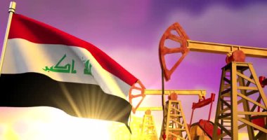 Petrol kuyularının arkasında Irak bayrağı