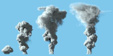 Yanardağ ya da büyük endüstriyel patlamadan kaynaklanan 4 farklı katı gri duman sütunu - kirlilik kavramı, nesnenin resmedilmesi