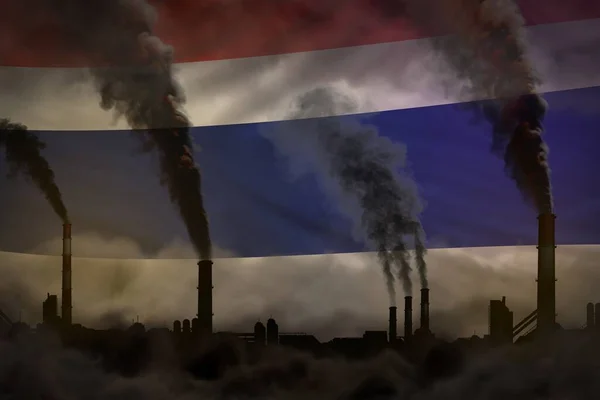 dense smoke of industrial chimneys on Thailand flag - global warming concept, background with place for your logo - industrial 3D illustration