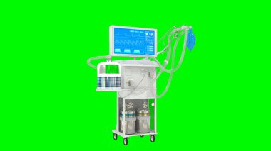 healthcare 3d illustration, ICU lung ventilator renders isolated on green clipart