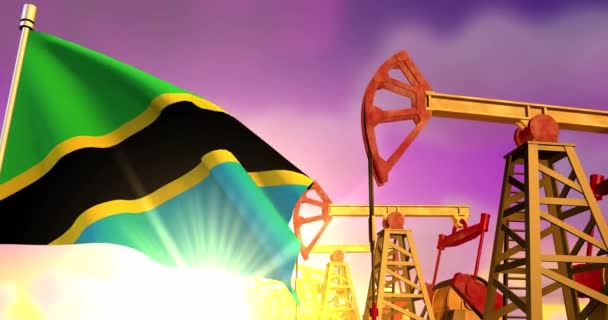 Tanzania Flagga Bakgrunden Oljekällor — Stockvideo