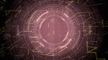 Hareket eden ui veya hud dairelerinin parlak siber soyut arka planı, bilimsel konsept - soyut 3D canlandırma