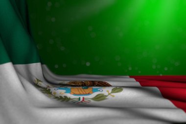 beautiful dark photo of Mexico flag lie in corner on green background with soft focus and free space for your content - any celebration flag 3d illustration