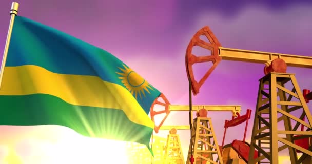 Rwanda Flag Background Oil Wells — Stock Video