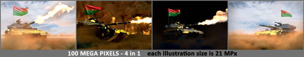 4 very high resolution images of heavy tank with fictional design and with Burkina Faso flag - Burkina Faso army concept, military 3D Illustration