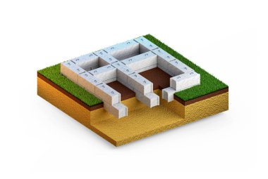 ön döküm beton panel bodrum, izole edilmiş endüstriyel 3D illüstrasyon